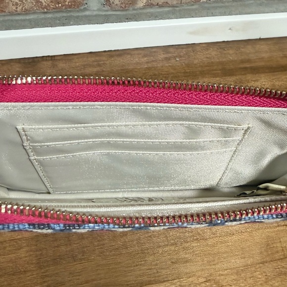 Spartina 449 Calhoun Emmy Wristlet Clutch Blue Pink Floral Canvas - Picture 8 of 9